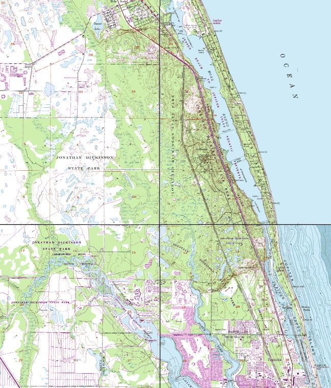 H I Figure 3. USGS map of the Florida East Coast Railway corridor through Martin County depicting higher archaeological probability areas, north to south.