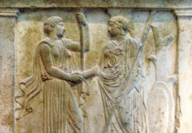 We view the most important pieces among its pictures, scriptures, frescoes, pottery, fabrics, and manuscripts. Relief of Hera and Athena from 403-402 B.C. Acropolis Museum.