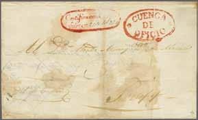 : Unpaid cover to Tuqueres, addressed to the Governor of Pasto province, rated 10½ ounces at top, struck with straight line DEBE and QUITO both in red on