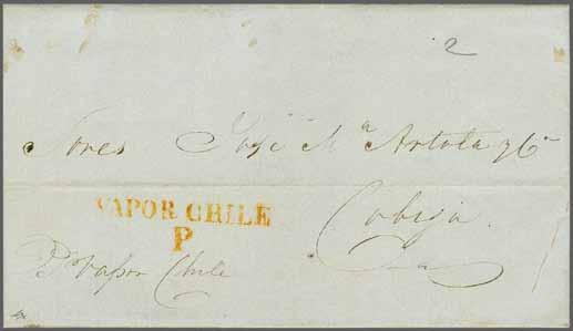 (Photo = 1 101) (6) 300 ( 275) 1836 (July 26): Entire letter from Ocoña to Chapasso rated '2½' in manuscript struck with fine strike of very scarce OCOÑA handstamp in black (Colareta fig. 1 = 75 pts.
