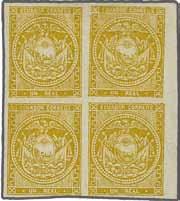 orange, a fine used block of four in a rich shade with clear impression, positions 76-77/85-86, good even margins all round, cancelled by AMBATO datestamps (4.