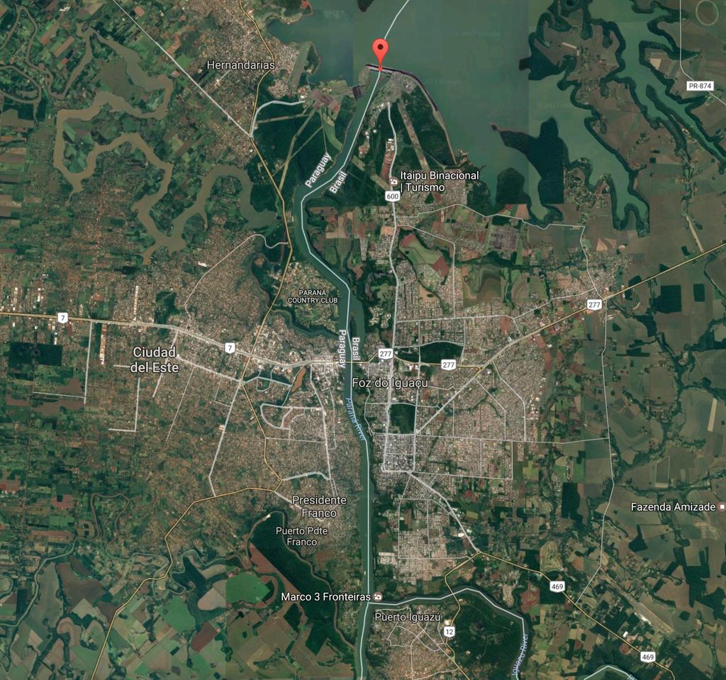 Satellite view of Itaipu and Ciudad del