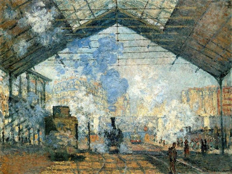 Monet je v svoji sliki La Gare Saint Lazare naslikal dim, paro in temne sence s sestavljeno mešanico pigmentov, med njimi so bili kobalt modra,