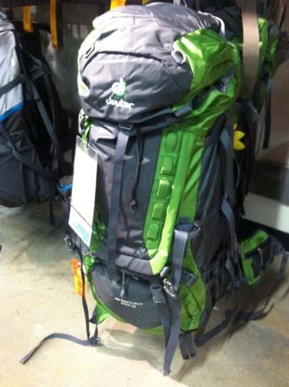 Description: A medium to large sized camping backpack (approximately 70 Liters) Advantages: Easy to carry in any situation (ie: up stairs, up hills, on dirt paths, etc.