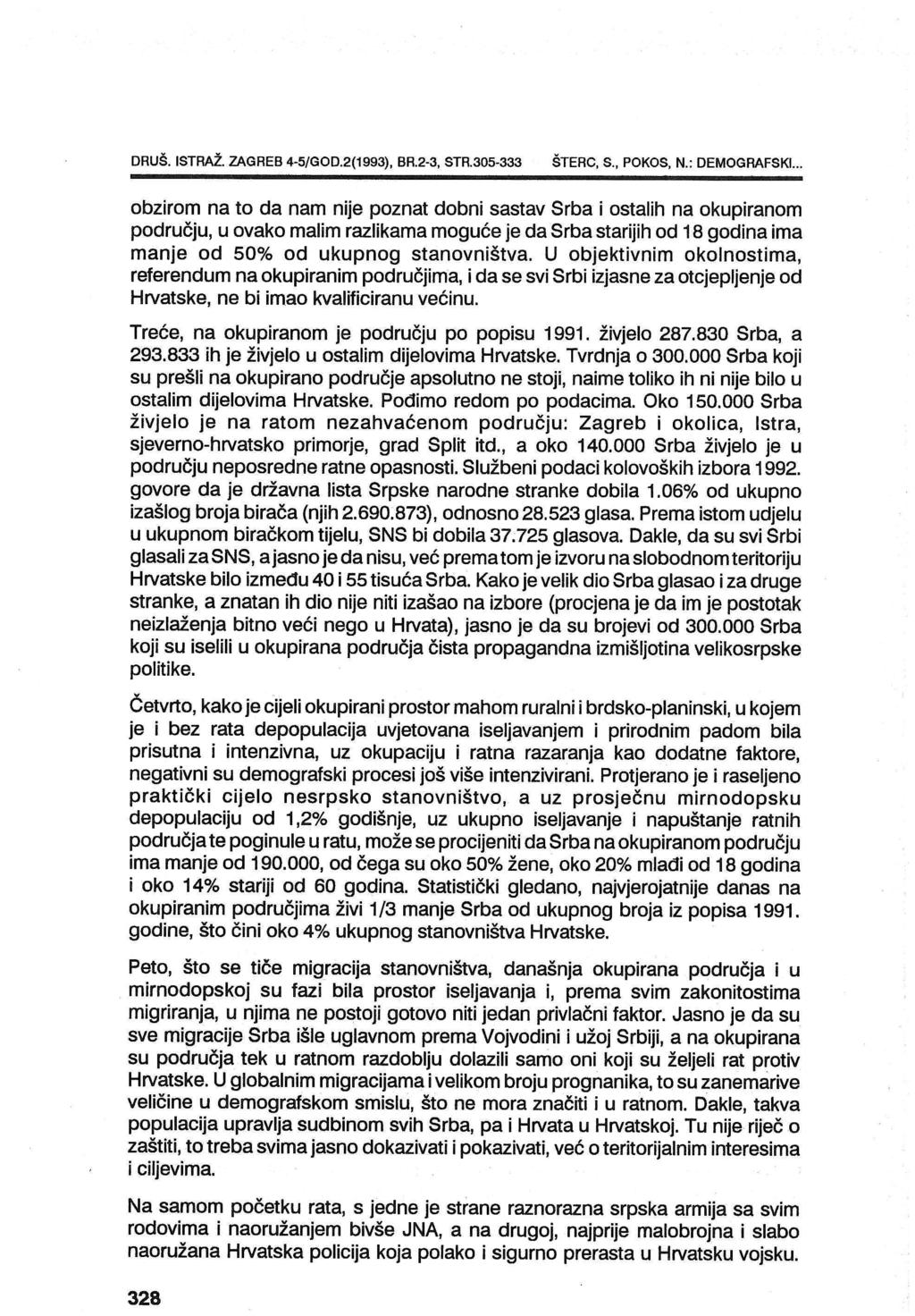 DRUŠo ISTRAŽo ZAGREB 4-5/GOD02(1993), BR.2-3, STR.305-333 ŠTERC, So, POKOS, No: DEMOGRAFSKI.