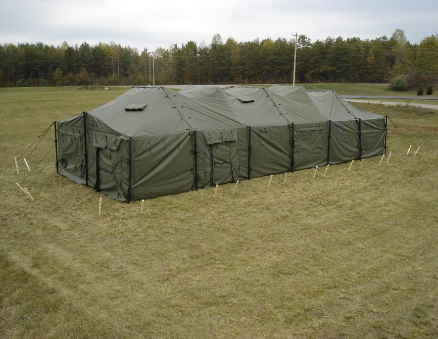 8340-01-456-3674 Large Camouflage Green Shade #483 The large MGPTS is 18 feet wide, 54 feet long, weighs 1,122 pounds and has 972 square feet of floor space. It can be setup in 67 minutes by 6 people.