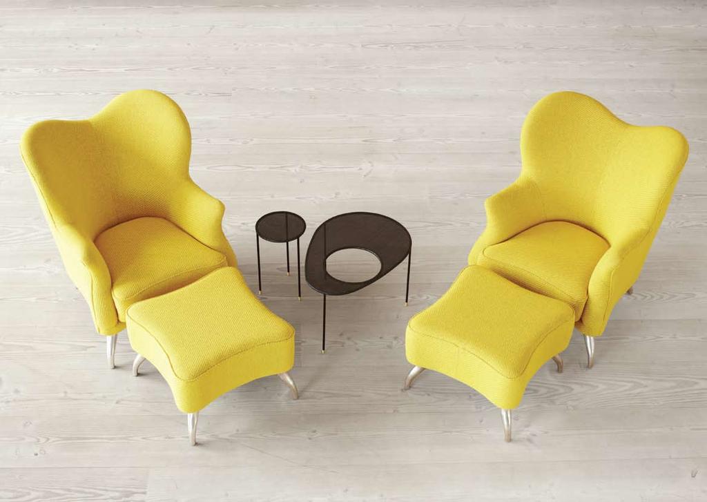 Bonaparte The arched lounge armchair, inspired by Napoléon Bonapartes characteristic bicorne hat, with the organic legs makes is suitable for both lounge and