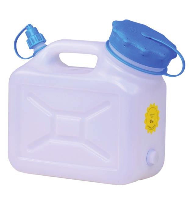 CANISTER FOR WATER 5L With the wide neck Color: white with blue cap Wide neck 88 mm Petcock 18 mm 817100 4007228817102