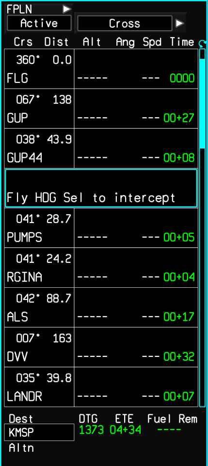 F2000EX EASY 02-34-30 CODDE 1 WINDOWS AND ASSOCIATED TABS: PAGE 27 / 28 WAYPOINT LIST (WPT LIST) FLY HDG SEL TO INTERCEPT FIGURE 02-34-30-28 WPT LIST FLY HDG SEL TO INTERCEPT The pilot has