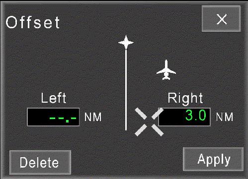 F2000EX EASY 02-34-34 CODDE 1 WINDOWS AND ASSOCIATED TABS: PAGE 33 / 34 I-NAV GRAPHICAL FLIGHT PLANNING LATERAL OFFSET DIALOG BOX LATERAL dialog box is opened by clicking airplane symbol on the map