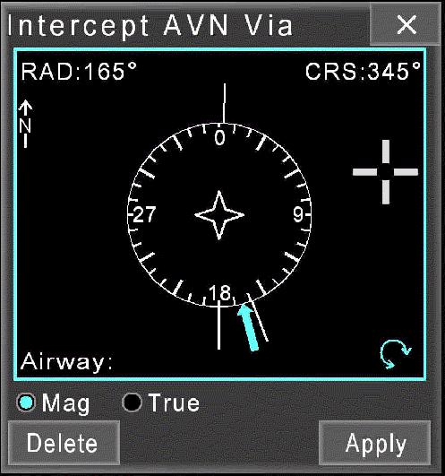 02-34-34 F2000EX EASY PAGE 34 / 34 WINDOWS AND ASSOCIATED TABS: CODDE 1 I-NAV GRAPHICAL FLIGHT PLANNING INTERCEPT DIALOG BOX INTERCEPT dialog box is open using the task on any WPT of the active FPLN.
