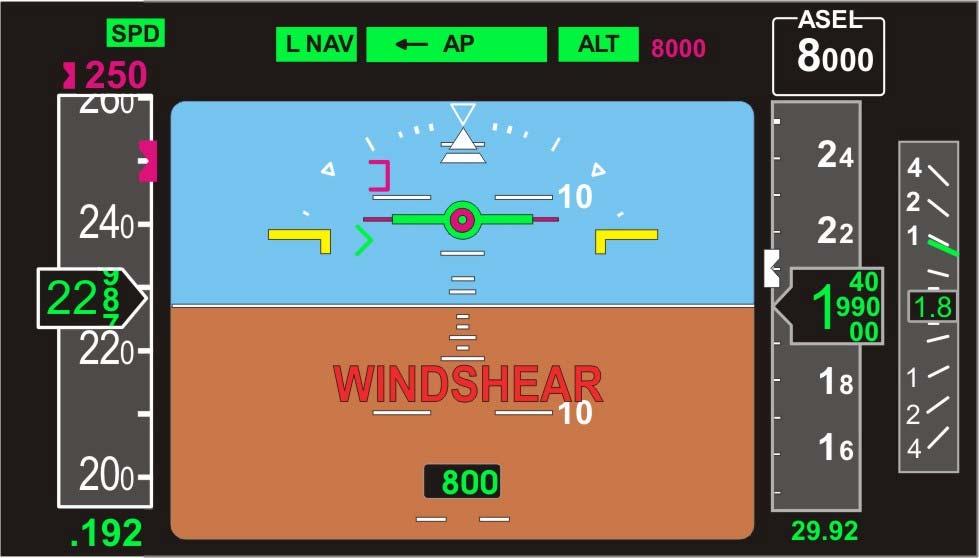 F2000EX EASY 02-34-36 CODDE 1 WINDOWS AND ASSOCIATED TABS: PAGE 11 / 36 ADI EGPWS Annunciation FIGURE 02-34-36-17 WINDSHEAR INDICATION The EGPWS announcers