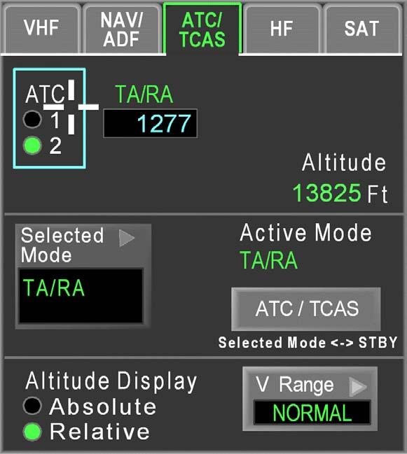 02-34-45 F2000EX EASY PAGE 8 / 26 CODDE 1 SURVEILLANCE figure 02-34-45-11 SWITCHing BETWEEN THE SELECTED MODE AND THE STAND-BY MODE with ATC / TCAS short cutwhen the ATC is switched to an active mode