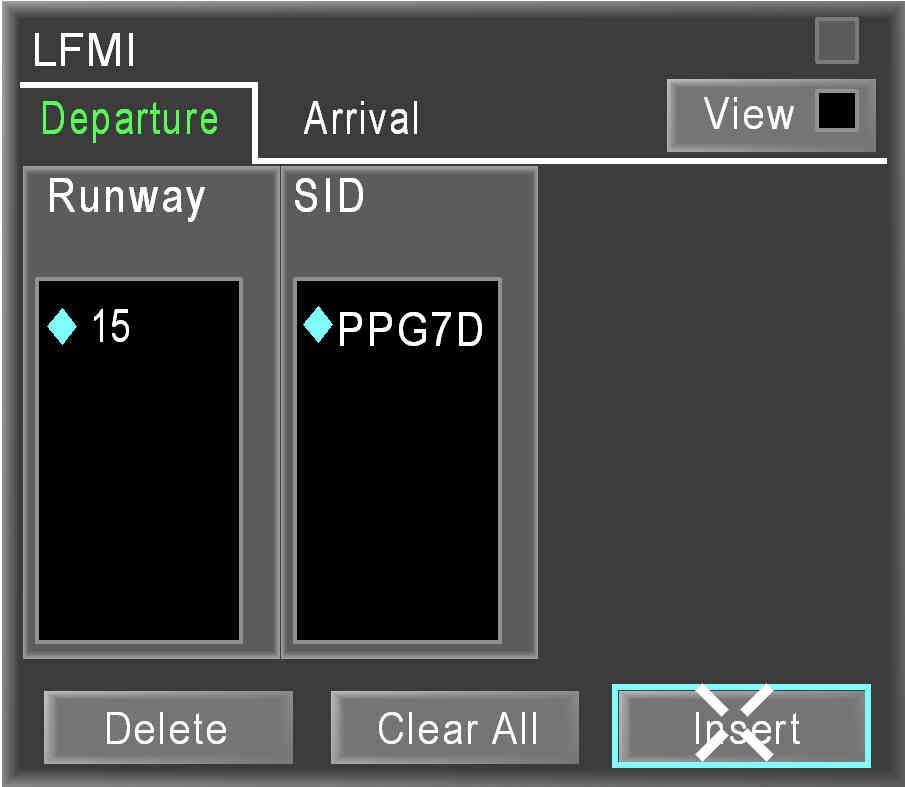 F2000EX EASY 02-34-15 CODDE 1 TYPICAL FLIGHT PREPARATION AND PAGE 9 / 12 FLIGHT PLAN INSERTION Then click : FIGURE 02-34-15-13 SID TAB PROCEDURE DIALOG BOX INSERT This makes the cursor jump on the
