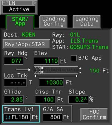 F2000EX EASY 02-34-20 CODDE 1 WINDOWS AND ASSOCIATED TABS: PAGE 17 / 26 FLIGHT MANAGEMENT WINDOW field corresponds to displaced threshold.