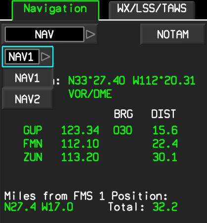02-34-24 F2000EX EASY PAGE 8 / 12 WINDOWS AND ASSOCIATED TABS: CODDE 1 SENSORS WINDOW Nav selection FIGURE 02-34-24-11 NAV SELECTED The data come from the selected Nav Radios excepted for the