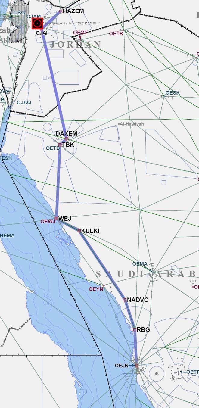 ARN TF/2-REPORT 3A-20 MID/RC-016 Route from Syria or Jordan all the way to JED, SAH, ADE, MED via QTR/TBK Flight Level Band: Potential City Pairs: Route from Syria or Jordan all the way to JED, SAH,