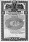 Payment of this bond was guaranteed by the Atchison, Topeka and Santa Fe RR and the St. Louis and San Franciso RW. NORTHERN ALABAMA COAL, IRON AND RAILWAY * 669 1900, $1,000 bond bearing 5% interest.