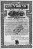 Vignette of steam locomotive flanked by bust of allegorical figures at top center. Small state seal at bottom center. Attached page of coupons. Uncancelled and extremely fine.