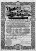 Pen cancelled $250 - up OGDENSBURGH & LAKE CHAMPLAIN RAILROAD BOND * 754 1880, New York. Bond for $100. Black.