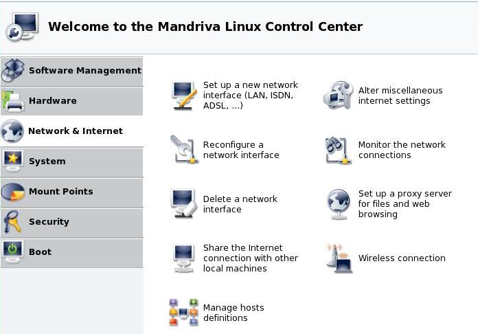 Tarmoq xizmatlari o rnatilgandan kеyin ularni sozlash uchun Mandriva Linux boshqarish markazi (MCC)ga kiriladi. Undan Network & Internet bo limiga kiramiz. Rasm 6.3.