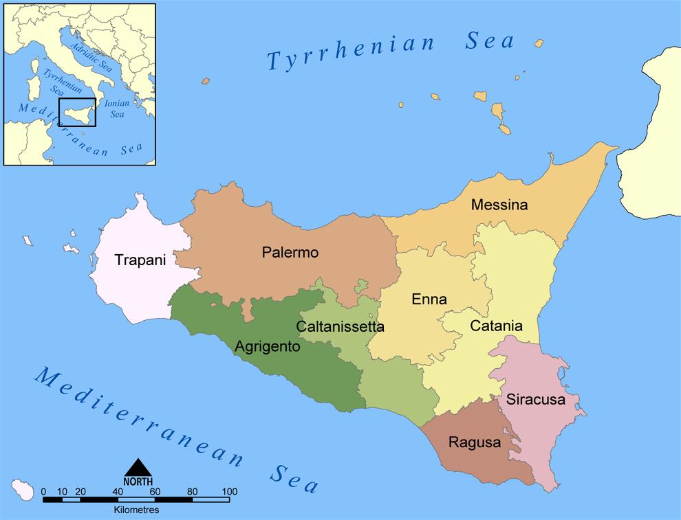 Sicily is located in the central Mediterranean Sea, south of the Italian Peninsula, from which it is separated by the narrow Strait of Messina.