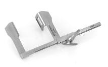 2 cm) HAIGHT BABY RIB RETRACTOR Light construction. Spreader arms held apart by ratchet mechanism. Spread 4 1/2" (11.4 cm), blades 1 1/4" (3.2 cm) deep by 1 1/16" (2.8 cm) wide.
