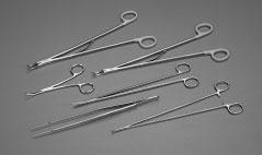 Extra-small Parsonnet retractors for coronary arteriotomy through mini-thoracotomy. Extra-long Hemoclip Clip Appliers, Gerald Forceps, Jamison Scissors and extra-fine tip Right Angle Clamp.