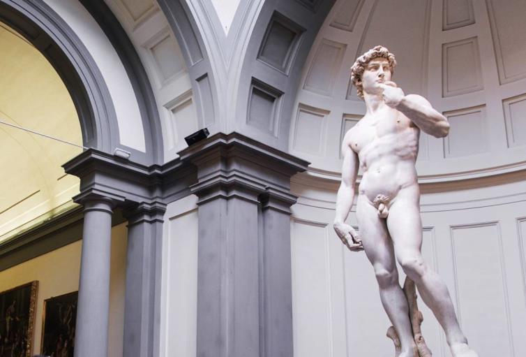 The young Michelangelo sculpted the statue of David in three years, starting from a huge block of rough marble.