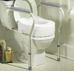 Invacare Raised Toilet Seat and Toilet Safety Frame Invacare toilet safety products make the bathroom a safer environment for individuals with special needs.