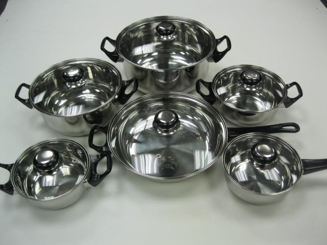 3mm Body 12 PC Cookware Set with Gold Handles and Knobs S201 SS 5 Layer Induction Bottom 0.