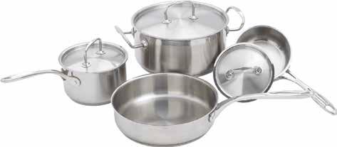 Premium Stainless Steel Cookware Set Induction ready Extra heavy-weight stainless steel with double riveted handles Aluminum core, best for fast and even distribution of heat, is impact bonded