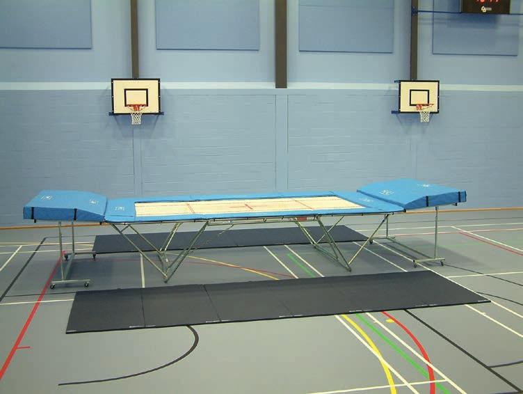 There should be no more than two spotters down each side of the trampoline In response to this Universal Services now manufacture the correct size mats for the side and ends of trampolines as per