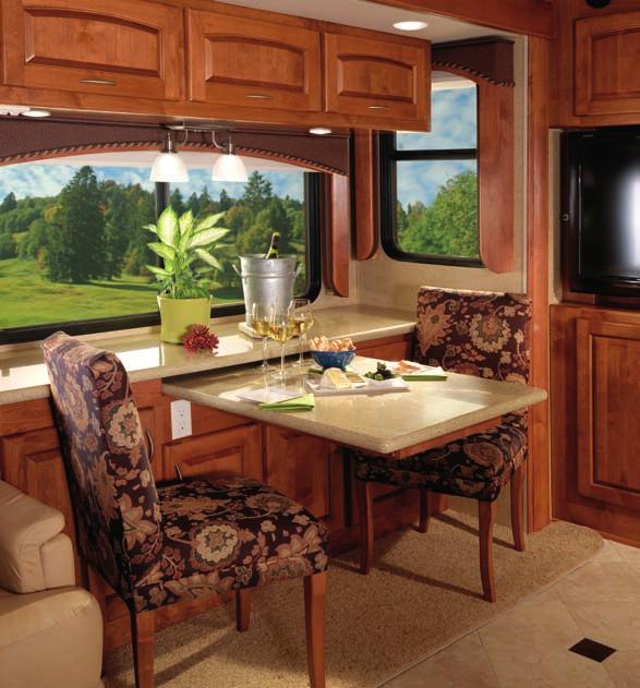 accents, and a handy pull-out countertop extension with drawers (on 42 and 43-foot