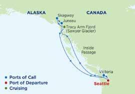 00pm 6, Alaska 9.00am 6.00pm 7 Inside Passage, Alaska Scenic Cruising 8 Vancouver, BC, Canada 7.00am ^Itinerary operates in reverse. Ports of call order may vary. 1 Seattle, Washington, USA 4.