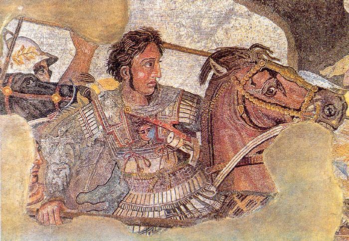 Alexander fighting Persian king Darius III. Alexander Mosaic, from Pompeii, Naples, Museo Archeologico Nazionale.