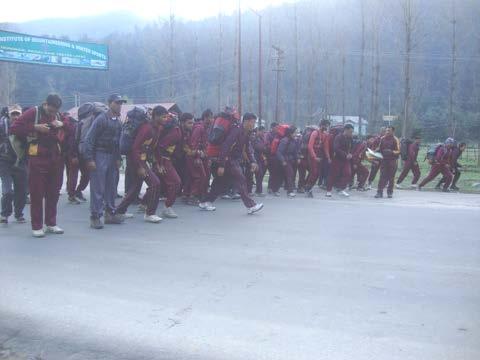(g) ENDURANCE RUN 9 Team practiced running for long distances with backpack load of 18 kgs which helped them to attain the desired standard of physical endurance required during