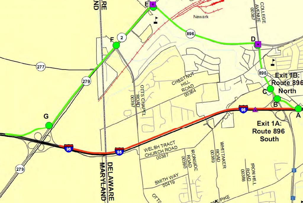 The largest percentage of the traffic follows the plan proposed by DelDOT (Figure 6). However, in this case, only 36% is directed along this path.