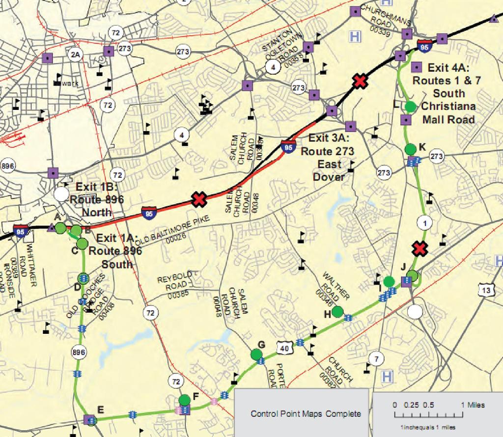 Figure 10 Detour route plan by DelDOT (Scenario 3) The option chosen by DelDOT as the major detour is not the best option because of several reasons.