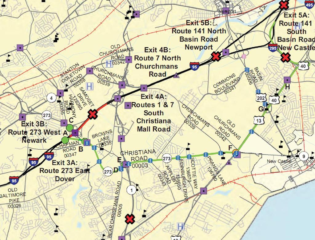 Figure 16 Detour route plan by DelDOT (scenario 5) miles a day.