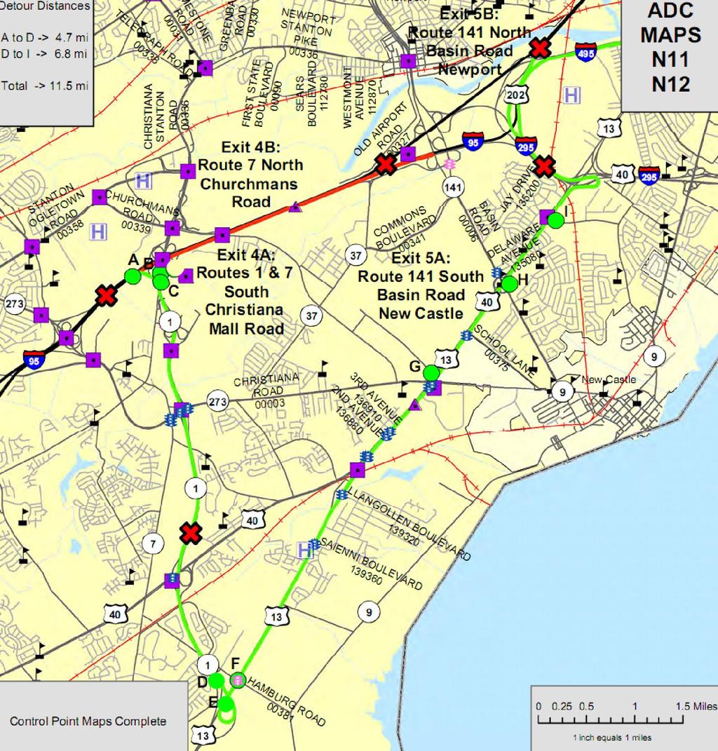 Figure 22 Detour route plan by DelDOT (scenario 7) miles a day.