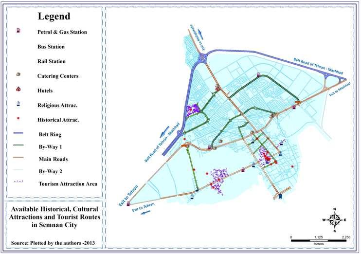 The city's tourist attractions and its Spatial distribution of tourist attractions and also current residential and catering canters in the Semnan city are shown in Figure 7. Figure 4.