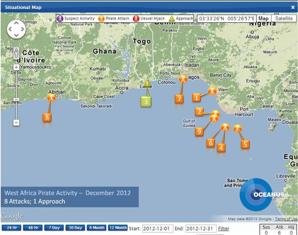West Africa West Africa Fig 2: West Africa West Africa Piracy and Robbery At Sea December 2012 Serial Date Vessel Name Flag/Type Location (Type of Incident) 1 9 Dec Gertrude Rig Spt Vessel SW of