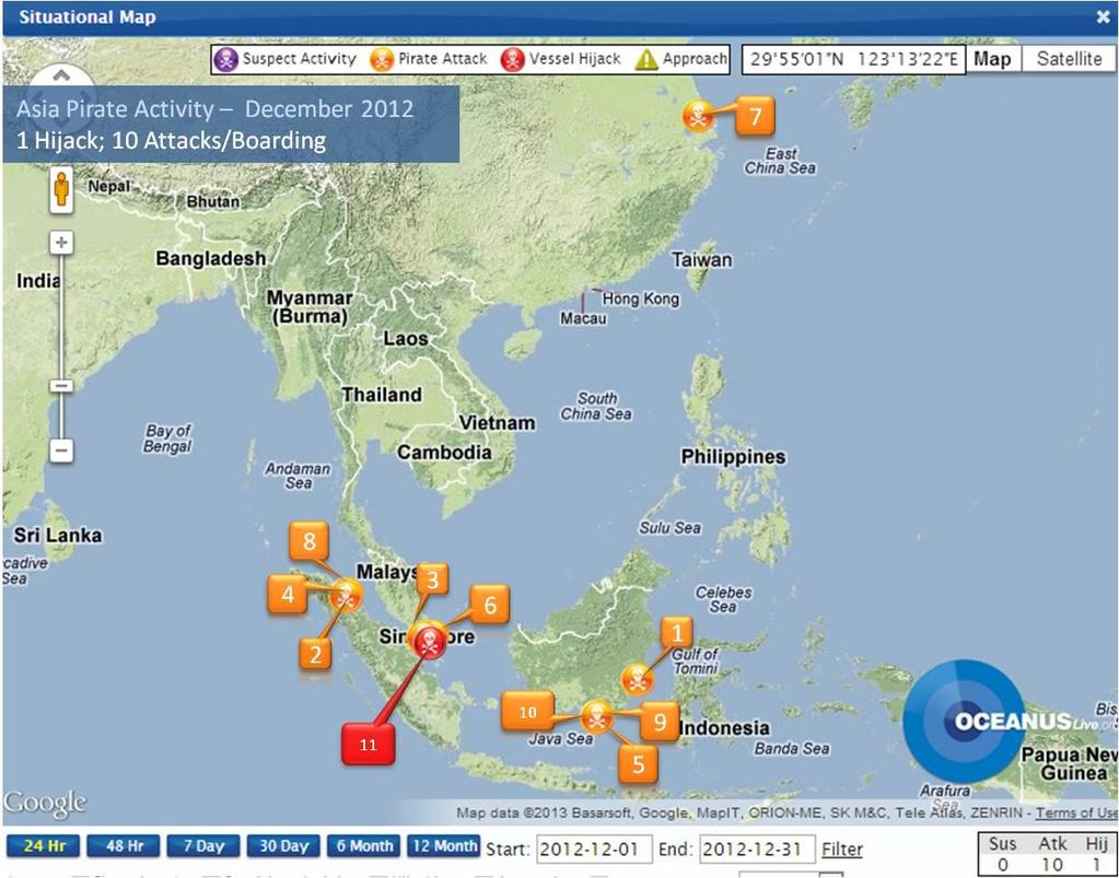 Southeast Asia Southeast Asia Fig 3: South East Asia South East Asia Piracy and Robbery At Sea December 2012 Serial Date Vessel Name Flag/Type Location (Type of Incident) 1 1 Dec Triton Lark Panama