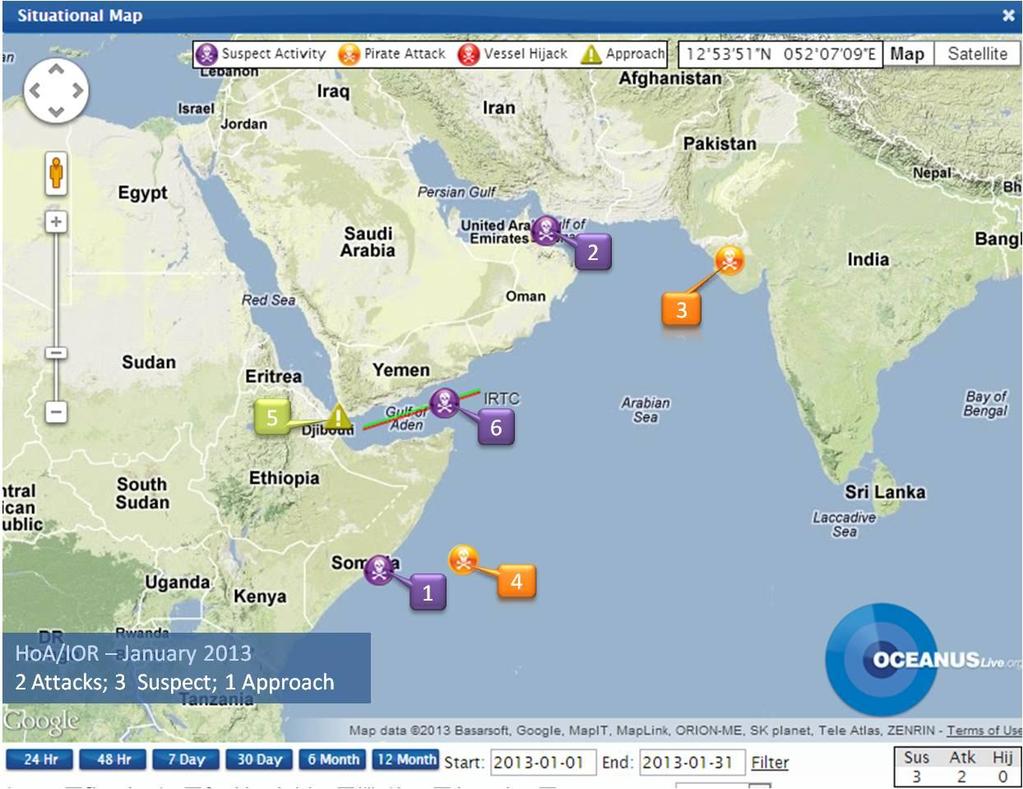 Horn of Africa/IOR Horn of Africa/Indian Ocean Fig 1: Horn of Africa/Indian Ocean Region HoA/IOR Piracy and Robbery At Sea January 2013 Serial Date Vessel Name Flag/Type Location (Type of Incident) 1