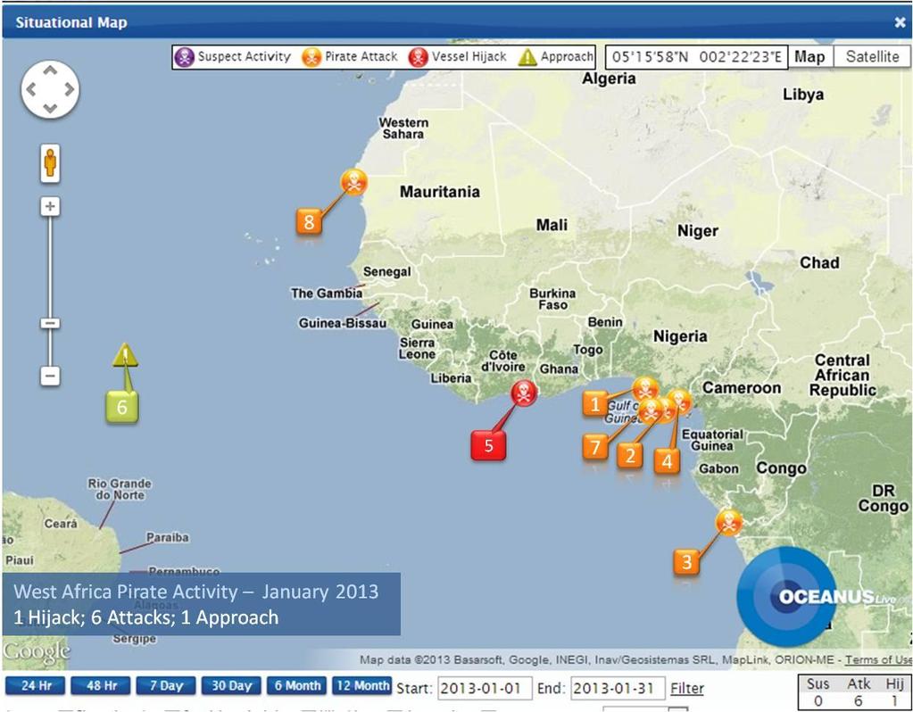 West Africa West Africa Fig 2: West Africa West Africa Piracy and Robbery At Sea January 2013 Serial Date Vessel Name Flag/Type Location (Type of Incident) 1 8 Jan Helen Malta Channi Creek, Escravos,