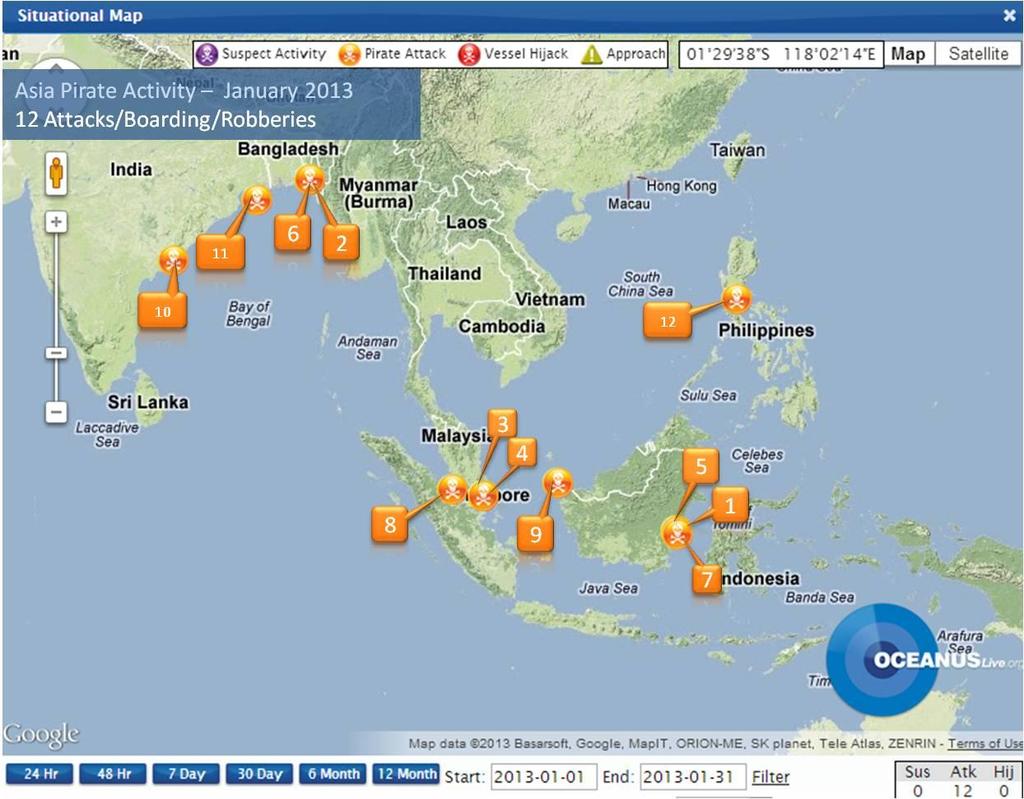Southeast Asia Southeast Asia Fig 3: South East Asia South East Asia Piracy and Robbery At Sea January 2013 Serial Date Vessel Name Flag/Type Location (Type of Incident) 1 4 Jan Histria Prince