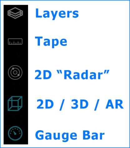 Map Bar The AR Map Bar includes some of the same icons as the 2D and 3D view and adds two specific to AR mode.