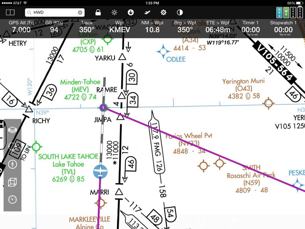 Extended Courseline Select the Courseline layer on the map to put a line in front of the aircraft marker in terms of either a fixed distance or time based on your current speed.