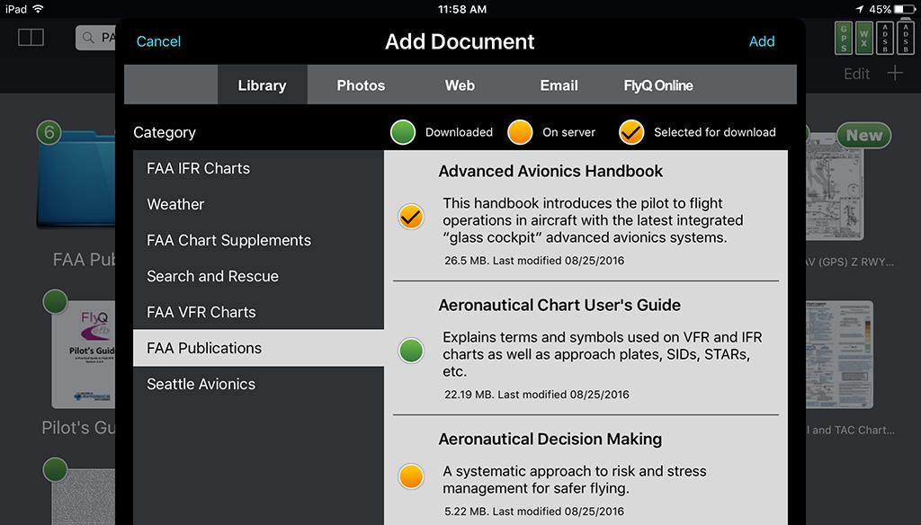 Tap the Add button at the upper right to add all of the documents with an orange checkmark.